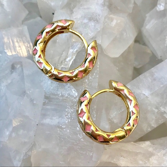 🌸Pink & Gold Enameled Huggies🌸 - Picture 6 of 6